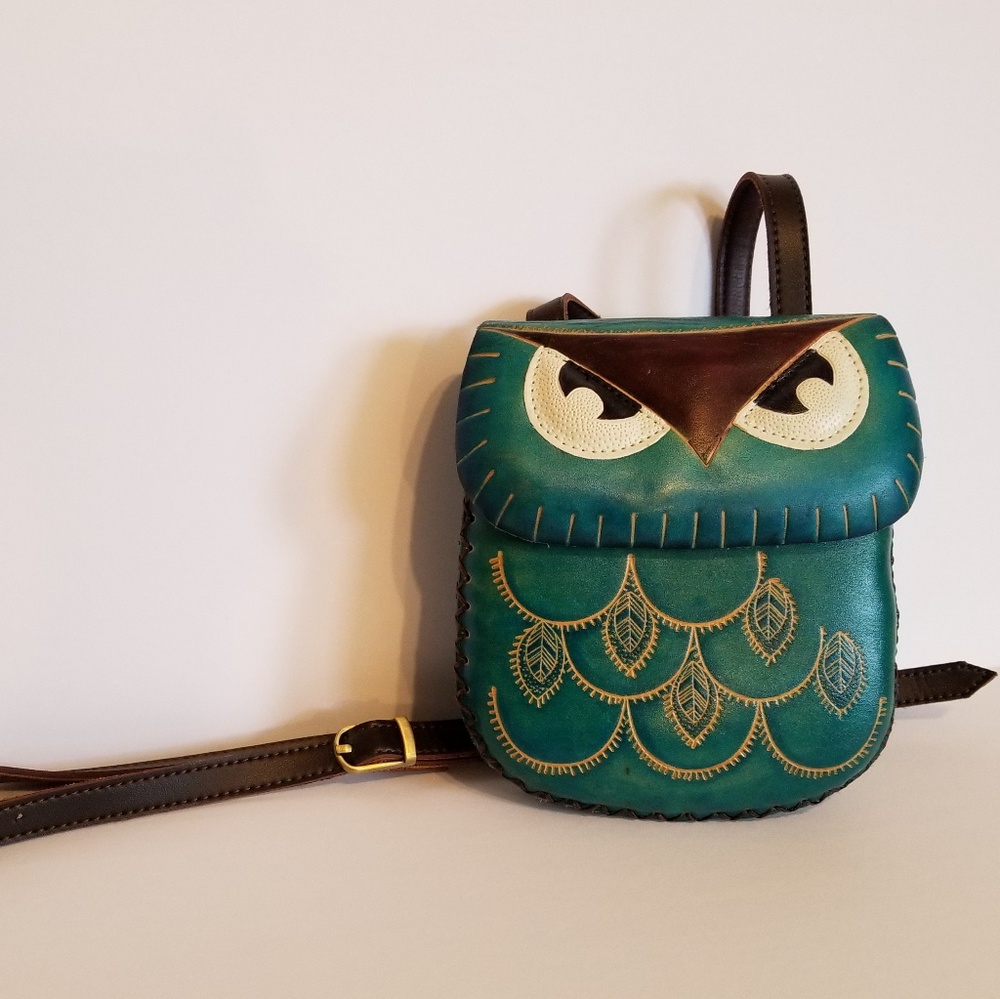 Teal Leather Owl Purse